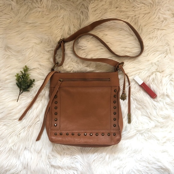 🌿SOLD🌿 Lucky Brand Vintage Brown Leather Studded Crossbody Purse - Picture 3 of 13